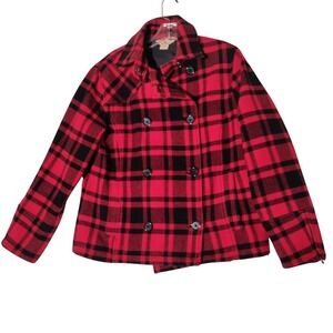 Woolrich Womens Red Black Buffalo Plaid Wool Blend Coat Jacket Small 15421